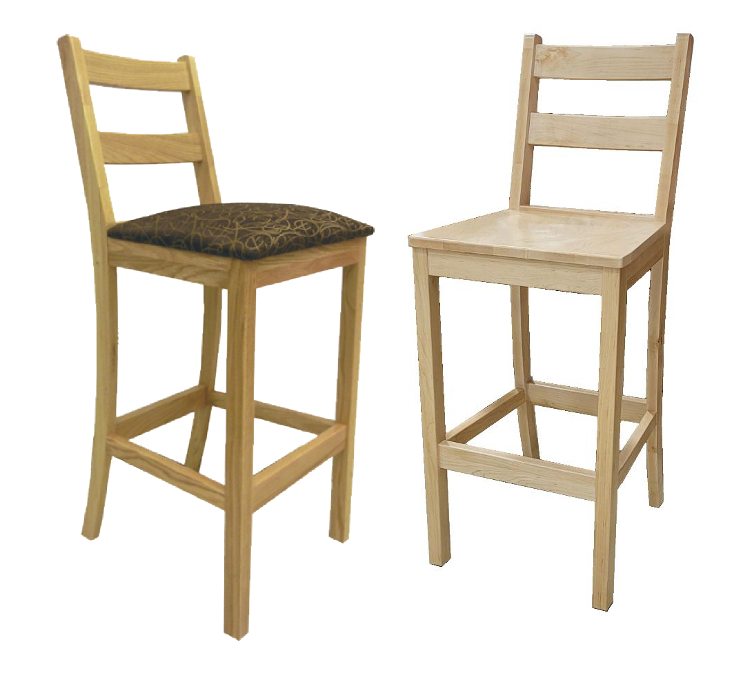 Ladderback Stool w\/Wood & Upholstered Seat, Various Heights
